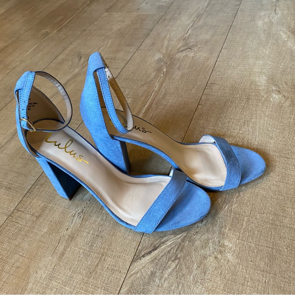Lulu's Sky Blue Suede Block Heel Sandals